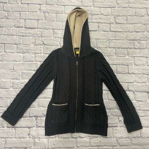 Cabela's Women's Full Zip Cable Knit Hooded Sweater Size M Pockets Casual gray